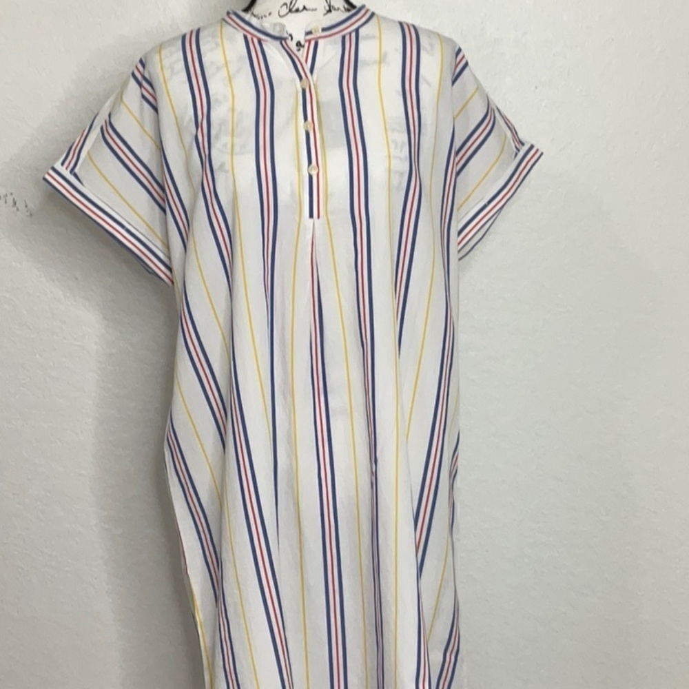 391- Style & Co NWT White, Red, Blue & Yellow Striped Henley Dress Size PXL